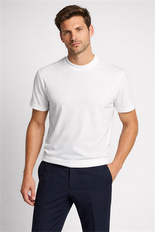 Erkek Slim Fit Beyaz Renk Rayon Tişört