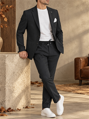 Erkek Slim Fit Çizgili Spor Takım Elbise