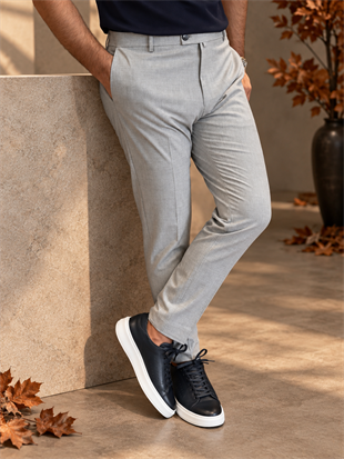 Erkek Slim Fit Gri Renk Kumaş Pantolon