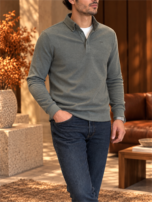 Erkek Slim Fit Haki Renk Kadife Sweatshirt