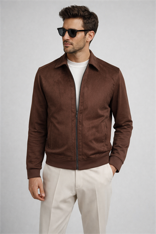 Erkek Slim Fit Kahverengi Nubuk Baharlık Mont