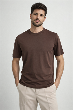 Erkek Slim Fit Kahverengi Rayon Tişört