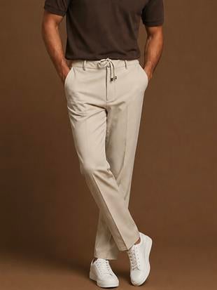 Erkek Slim Fit Krem Renk Polyamide Kumaş Jogger Pantolon