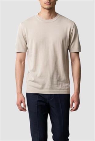 Erkek Slim Fit Krem Renk Rayon Tişört