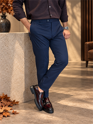 Erkek Slim Fit Lacivert Renk Kumaş Pantolon