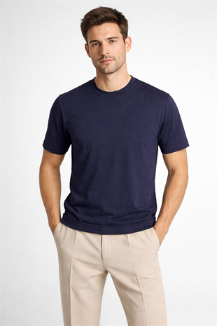 Erkek Slim Fit Lacivert Renk Rayon Tişört