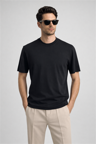 Erkek Slim Fit Siyah Renk Rayon Tişört