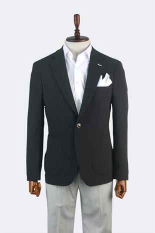 Erkek Slim Fit Siyah Renk Tek Ceket