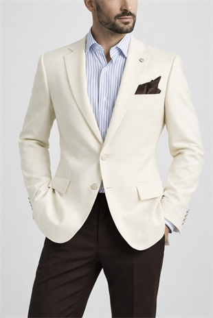 Erkek Slim Fit Taş Renk Keten Ceket