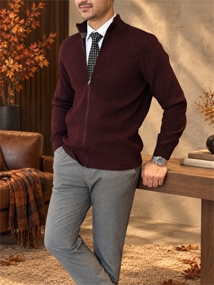 Erkek Slim Fit Vişne Renk Triko Hırka