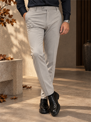 Erkek Slim Fit Vizon Renk Kumaş Pantolon