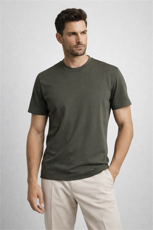 Erkek Slim Fit Yeşil Renk Rayon Tişört