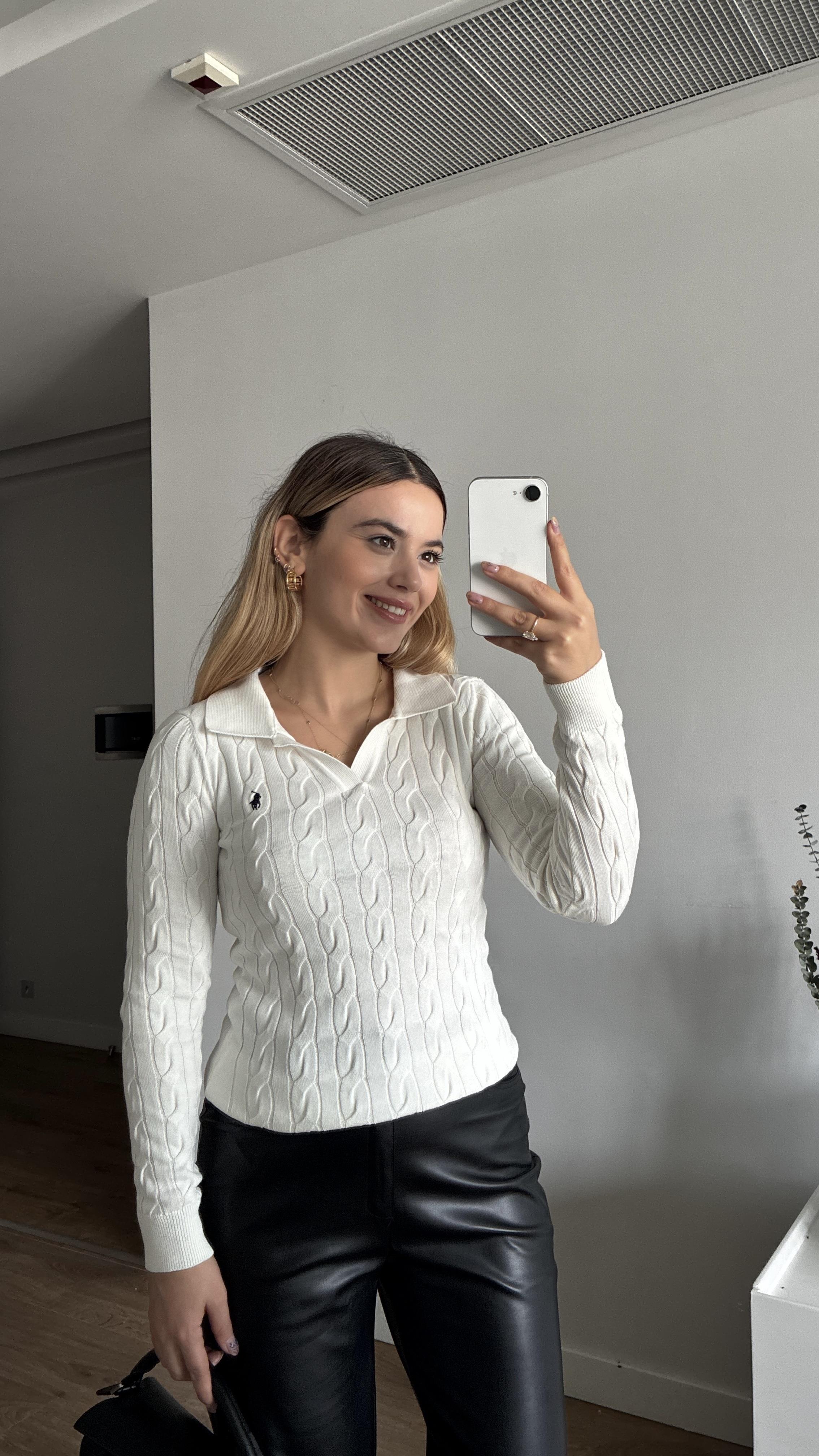 EKRU SAÇ ÖRGÜ KAZAK