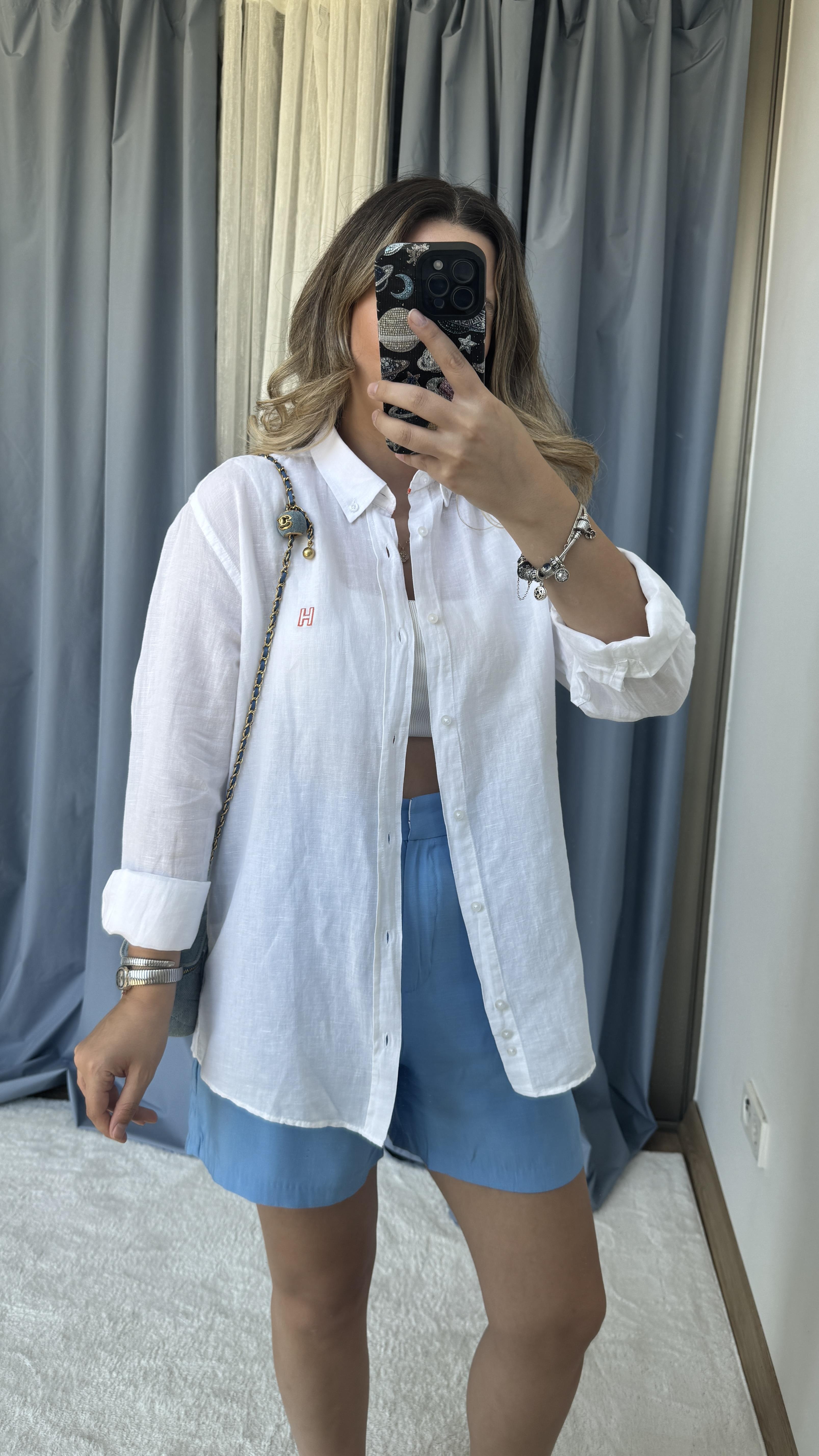 HRMS ÜNİSEX HAM KETEN BEYAZ GÖMLEK