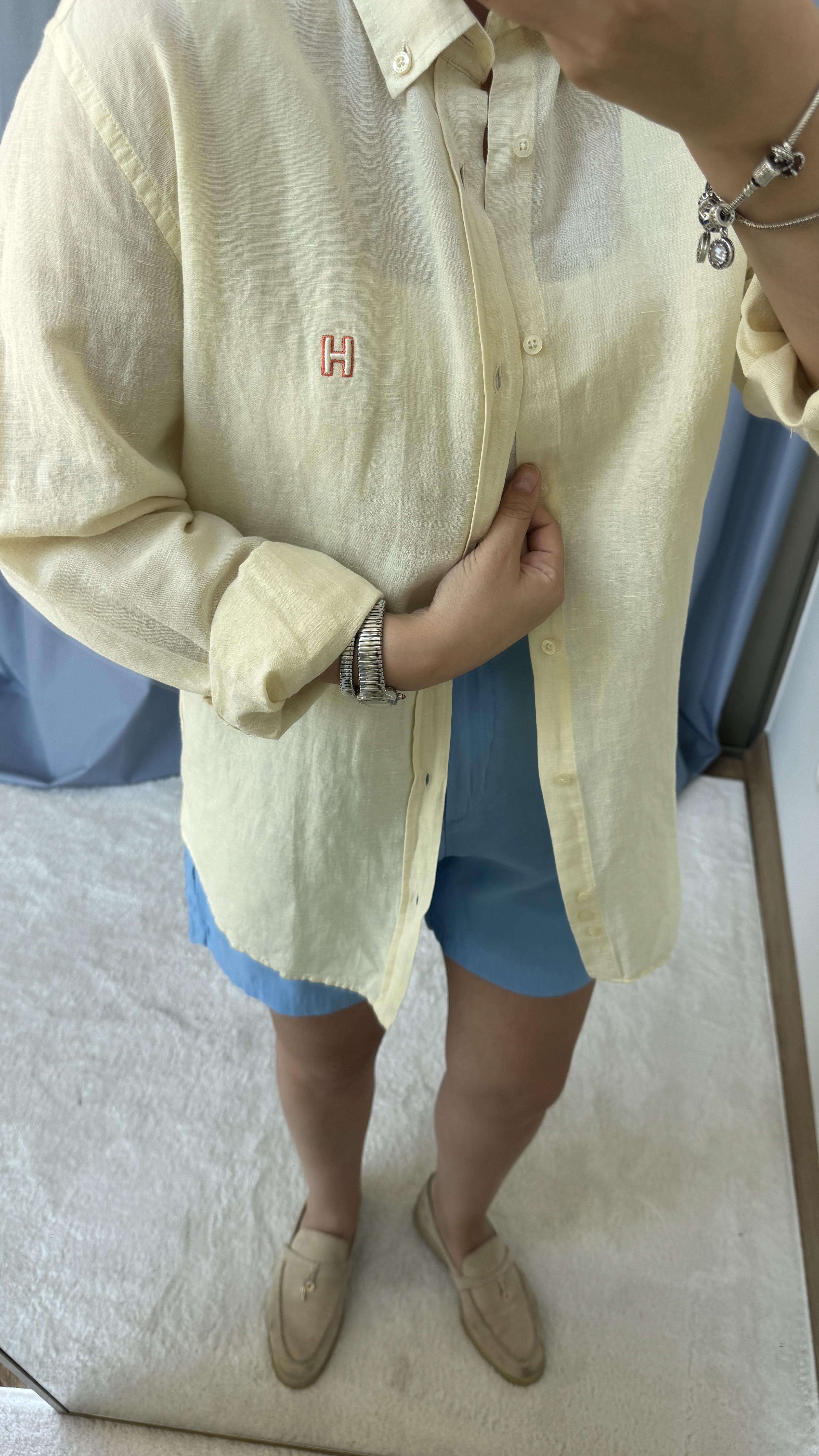 HRMS ÜNİSEX HAM KETEN LİME GÖMLEK