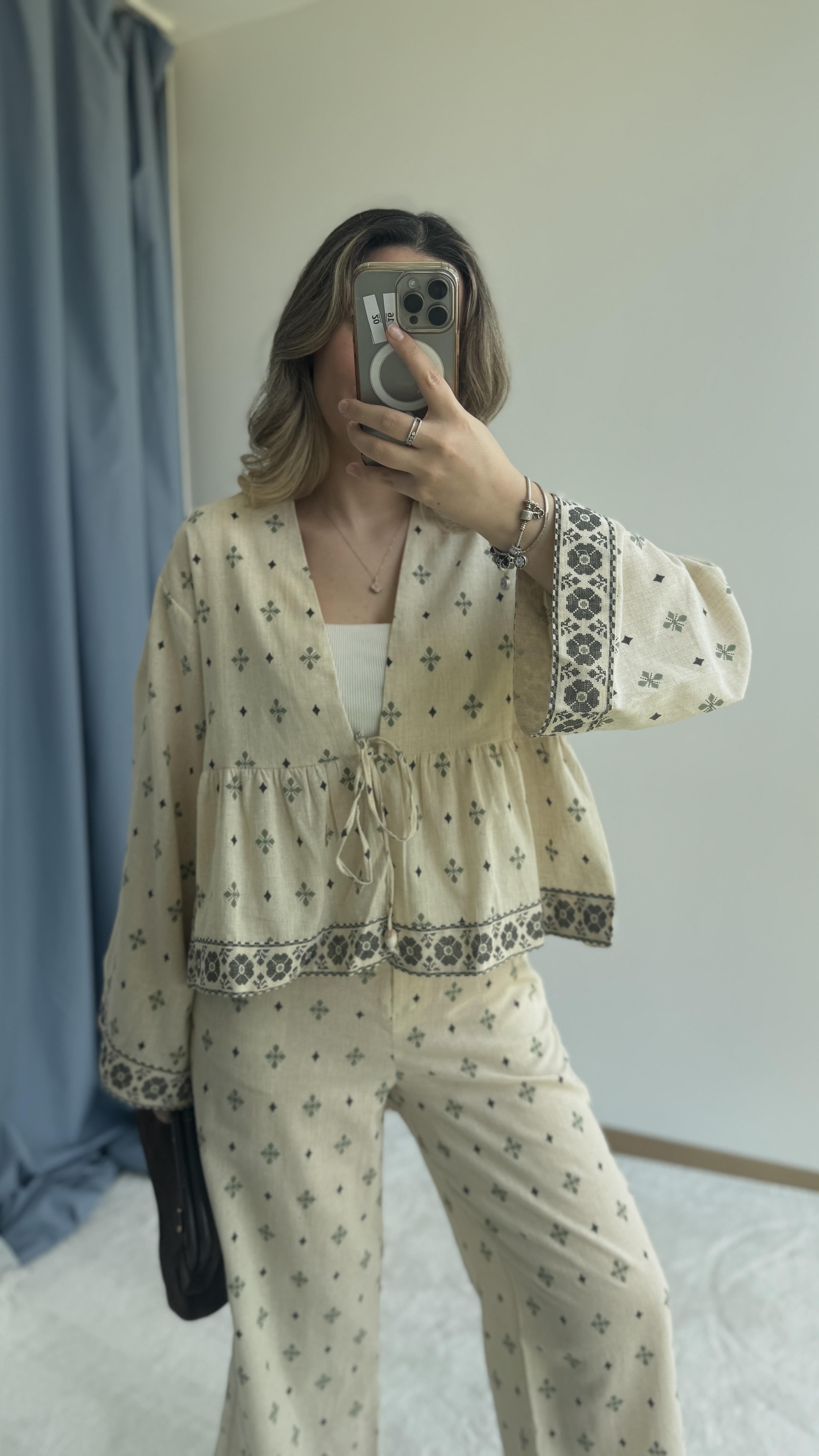 KETEN PREMİUM ETNİK DESEN KİMONO