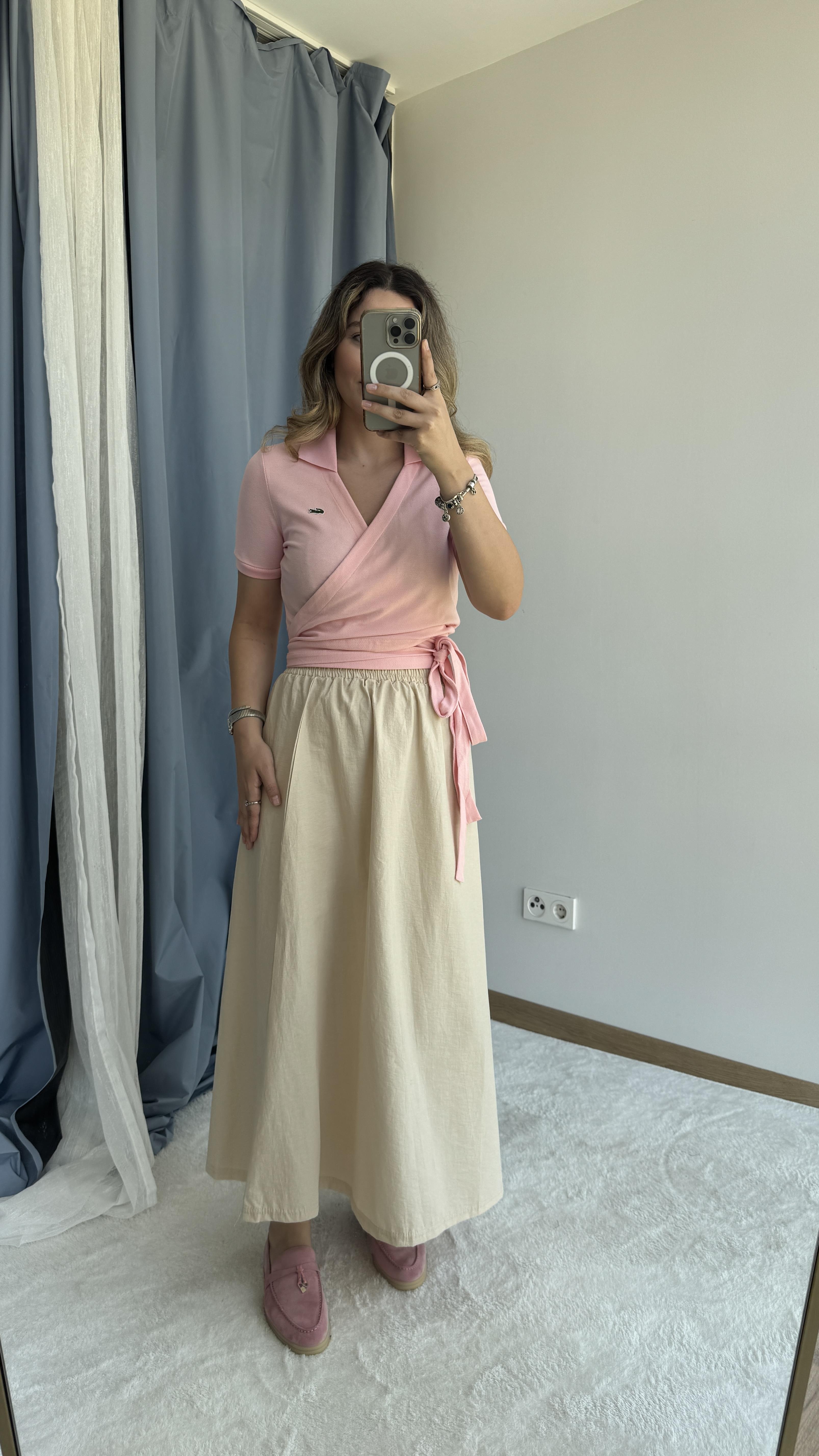 L PEMBE KRUVAZE YAKA BLUZ