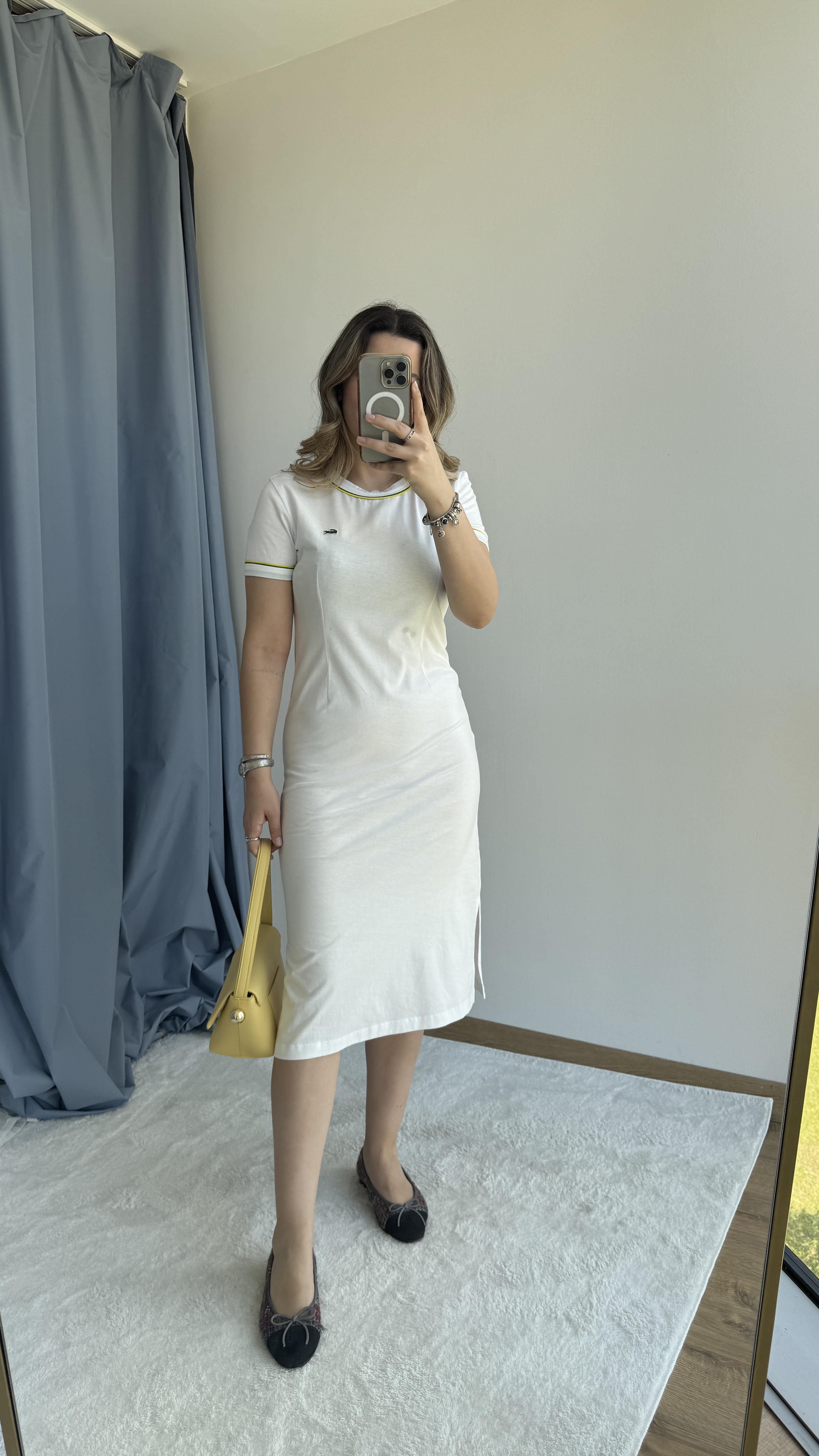 LCSTE BEYAZ MIDI BOY ELBİSE