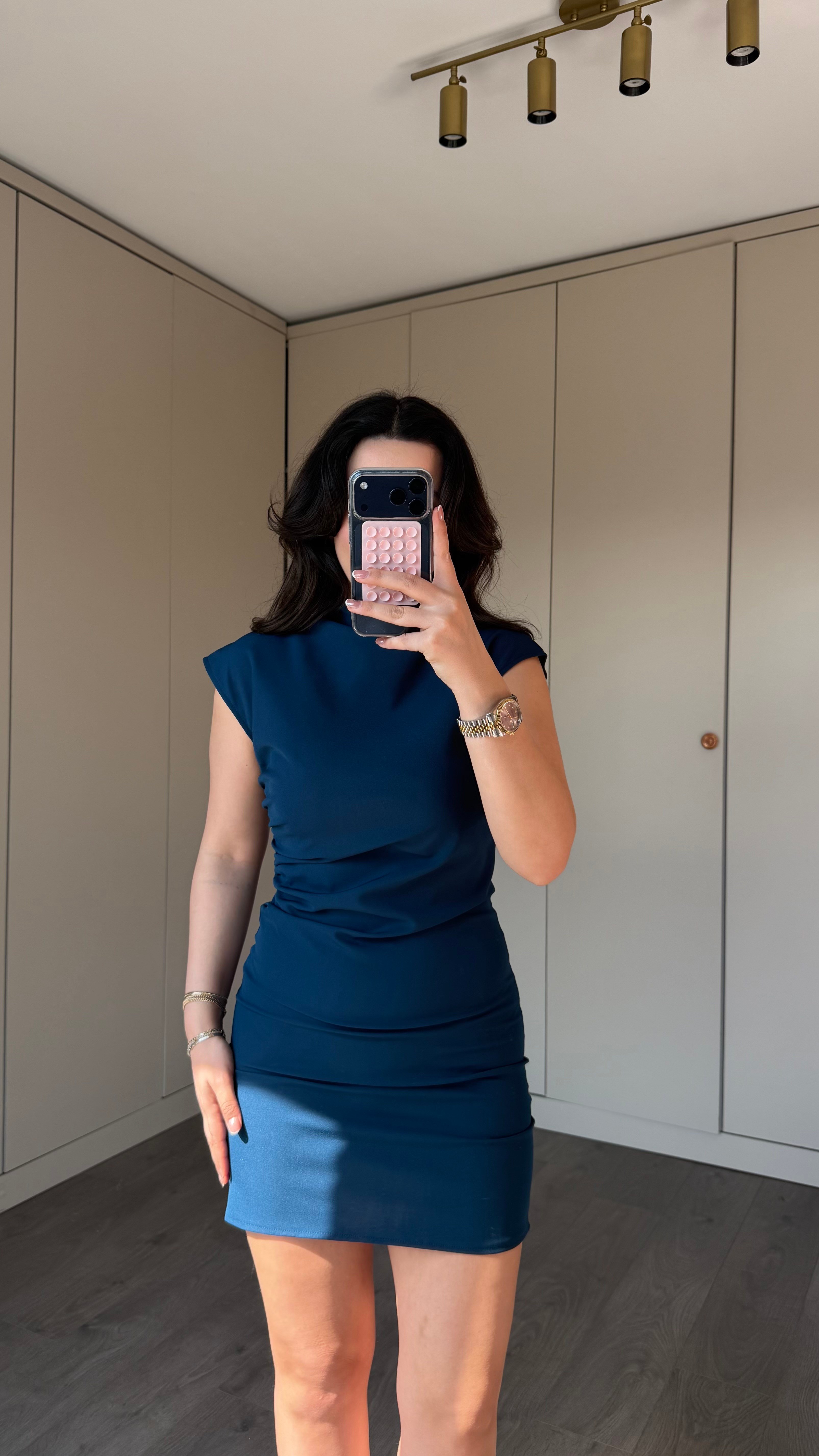 MAVİ STREÇ DPARE ELBİSE