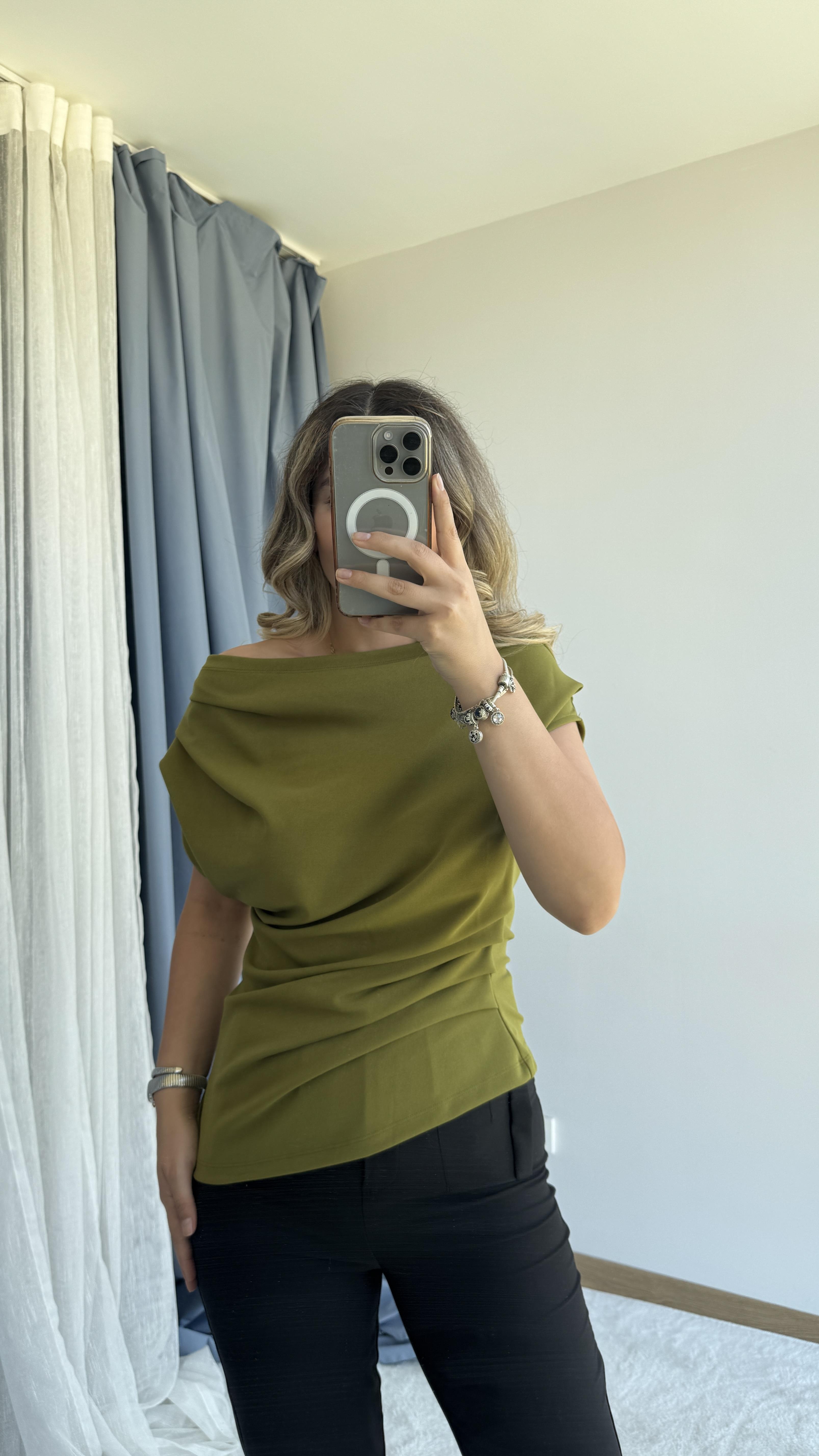 PREMİUM HAKİ DRAPE BLUZ