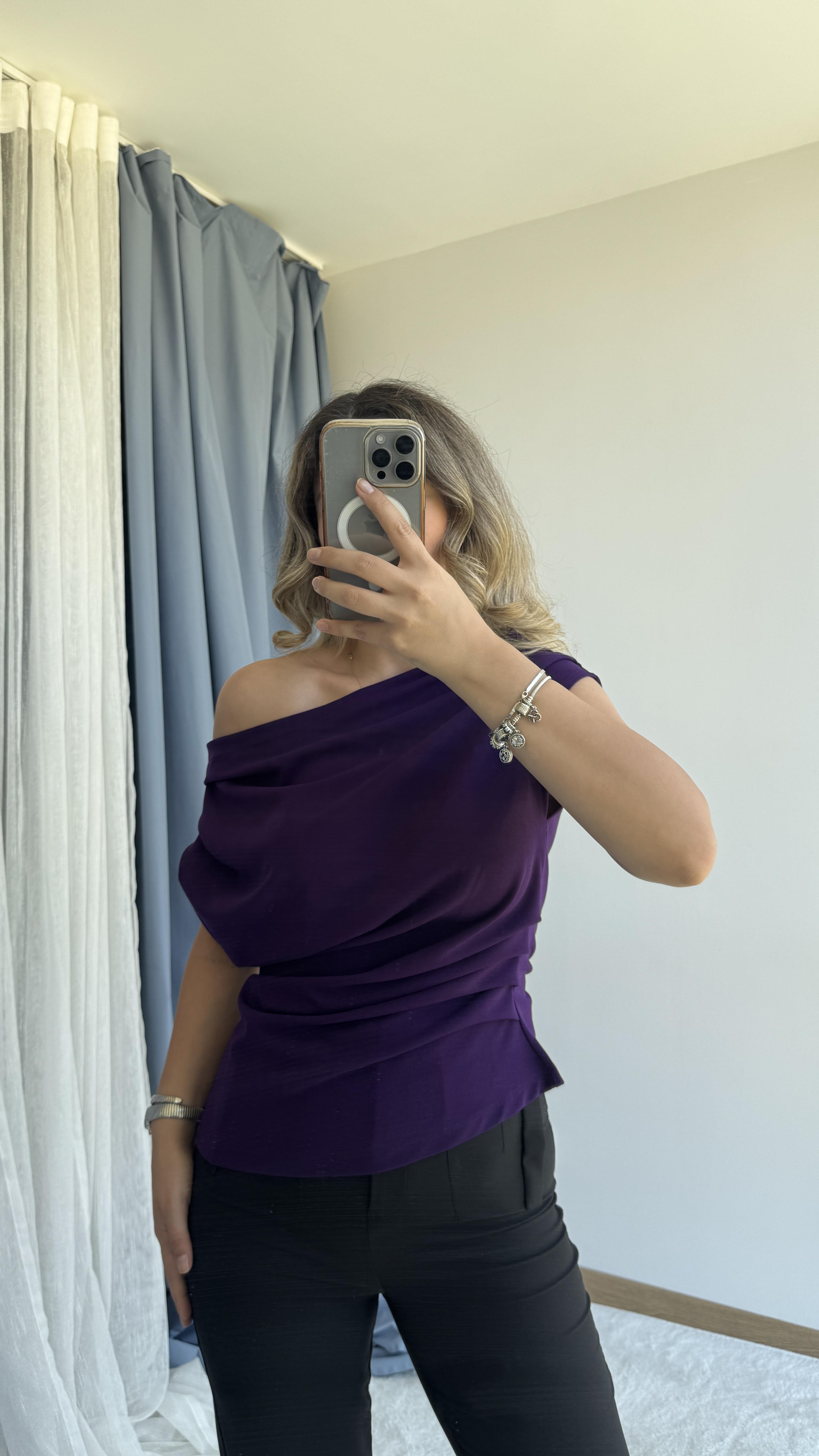 PREMİUM MOR DRAPE BLUZ
