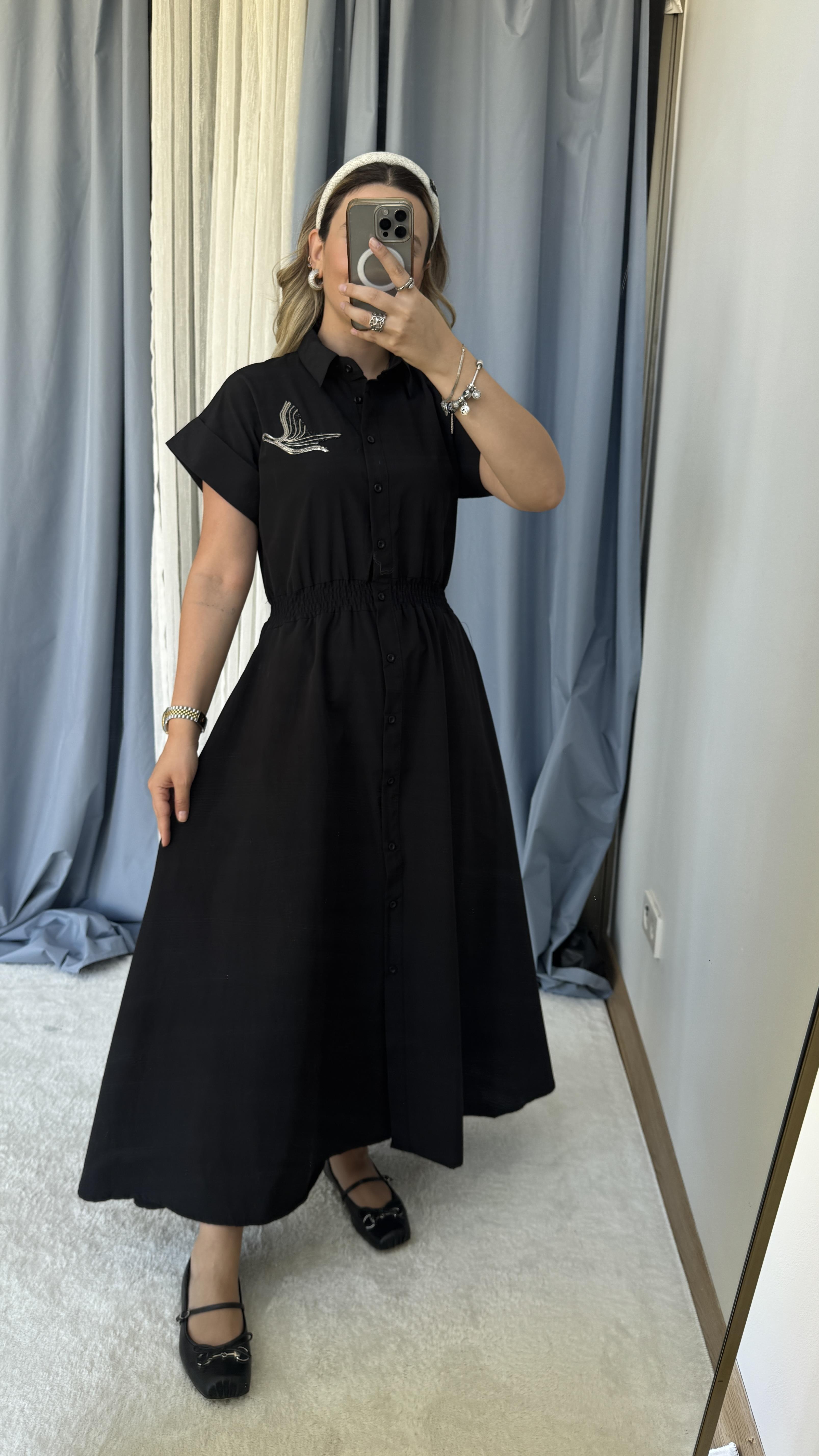 SİYAH MIDI BOY ELBİSE 