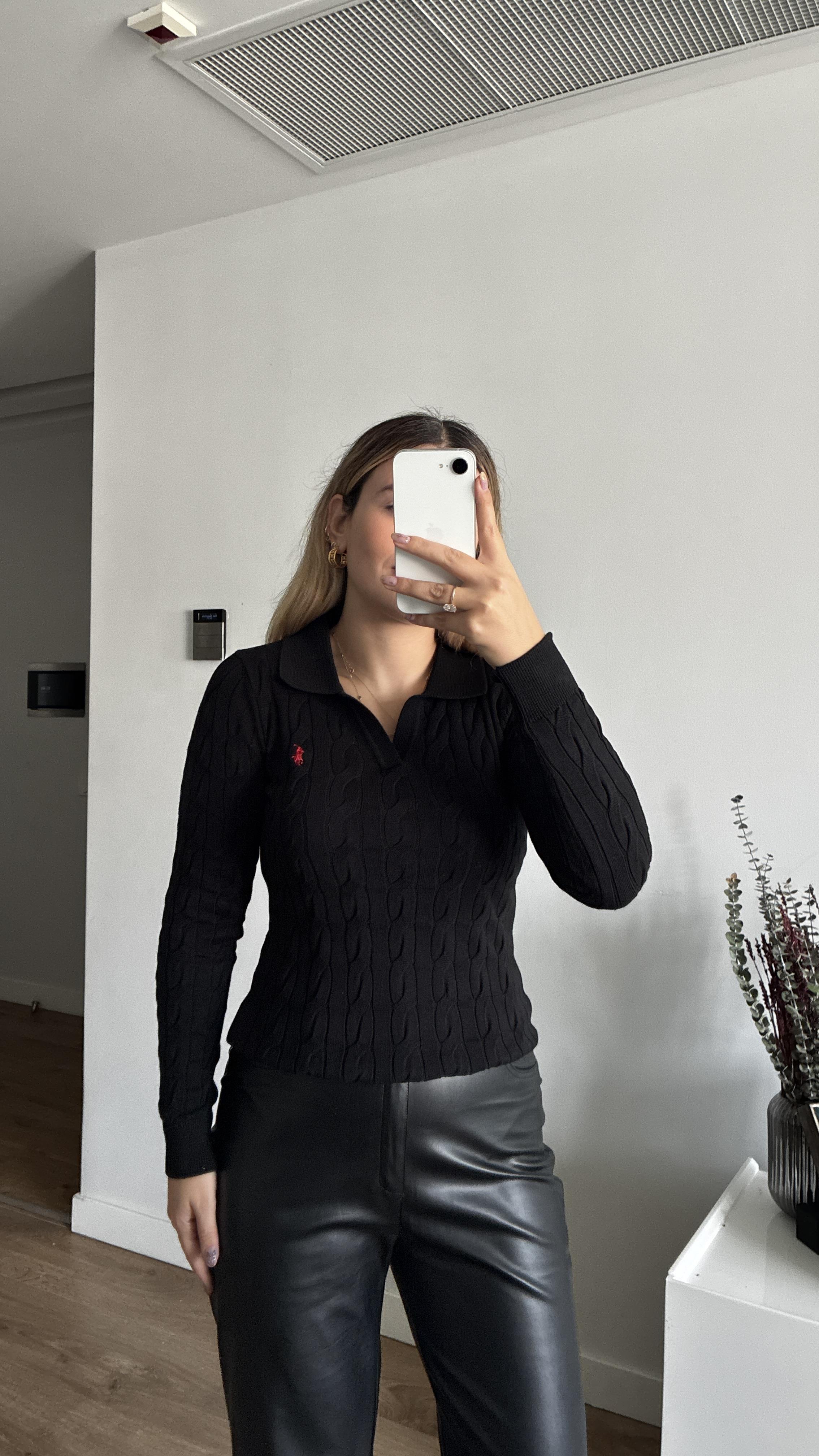 SİYAH SAÇ ÖRGÜ KAZAK