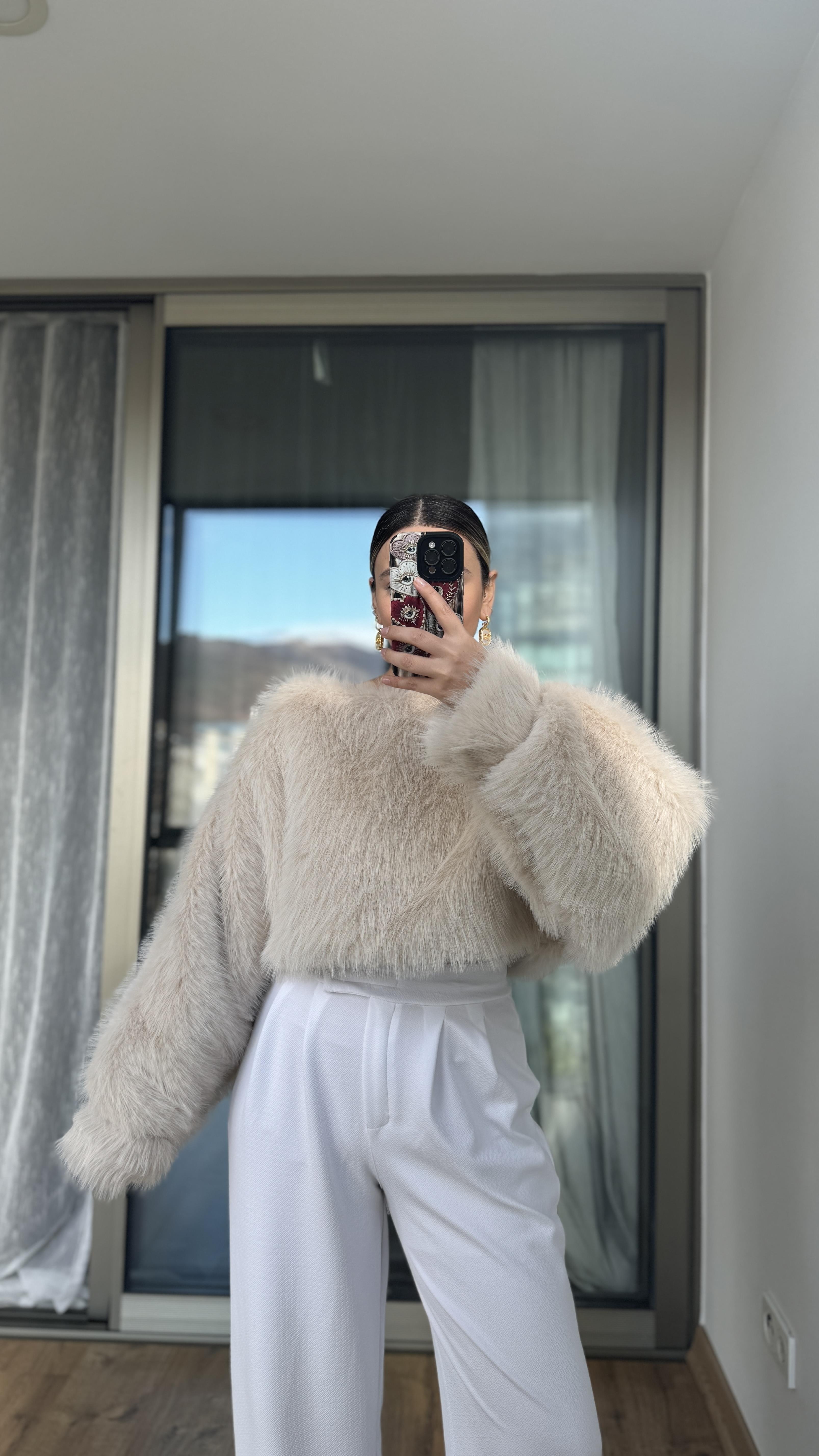 ZR EKRU KÜRK BLUZ