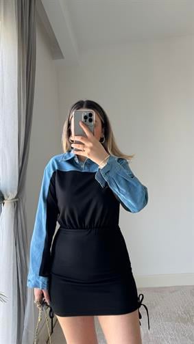 ÇİFT PARÇA GÖRÜNÜMLÜ KOT ELBİSE