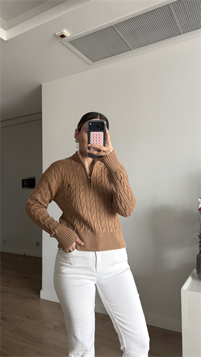 İTHAL BEJ YARIM BALIKÇI YAKA KAZAK