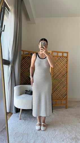 MARKA MODEL ÇİZGİLİ ELBİSE