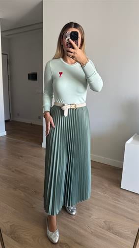 MİNT YEŞİLİ PİLELİ ETEK