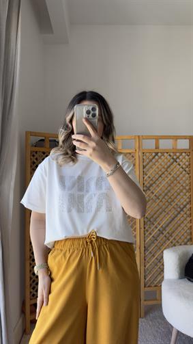 MİU BEYAZ BONCUK İŞLEME T SHİRT