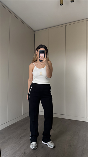 SİYAH YÜKSEK BEL LAKİNT EŞOFMAN