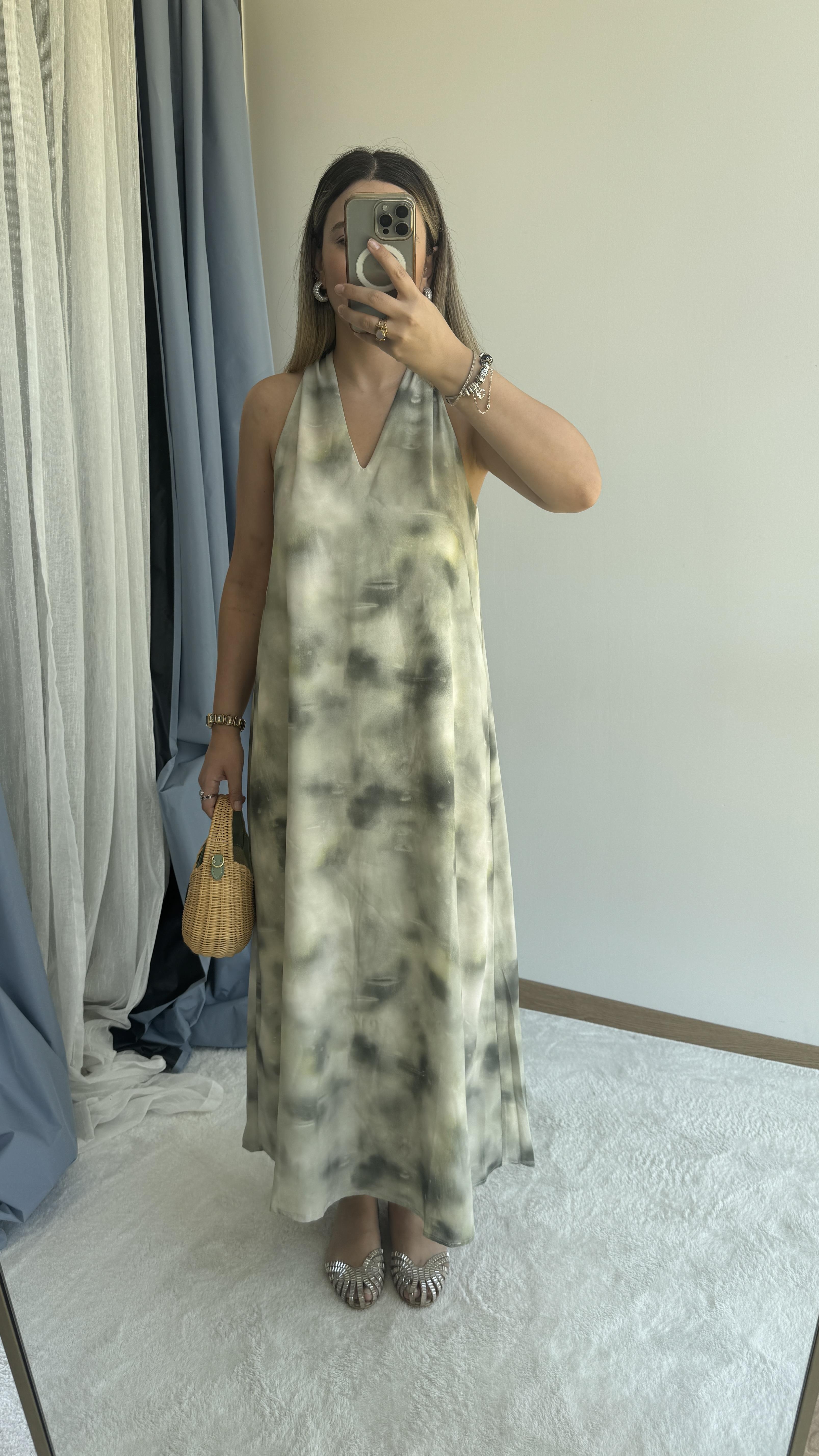 BATİK DESEN HAKİ ELBİSE