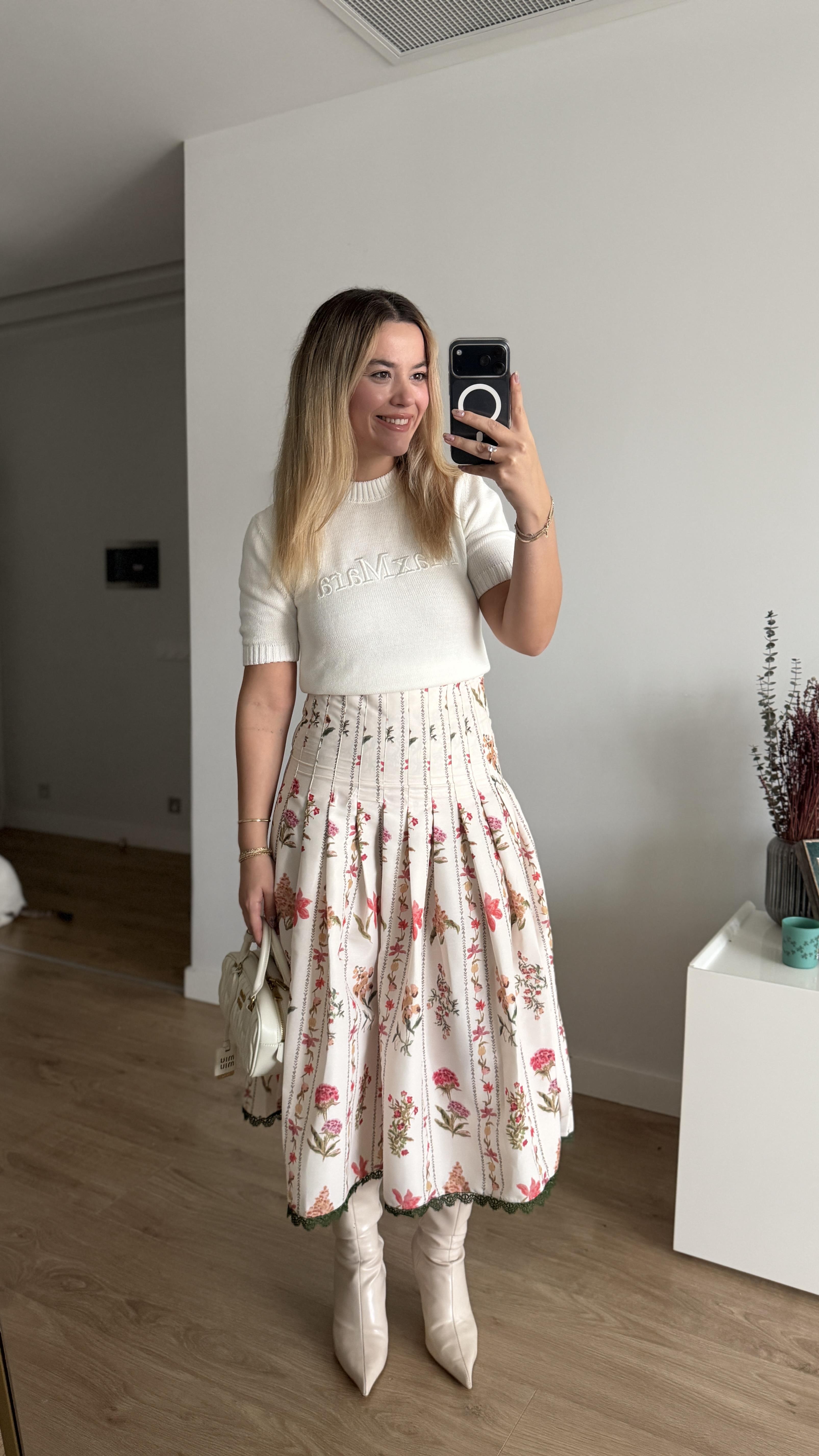 ÇİÇEK DESENLİ PİLELİ ETEK