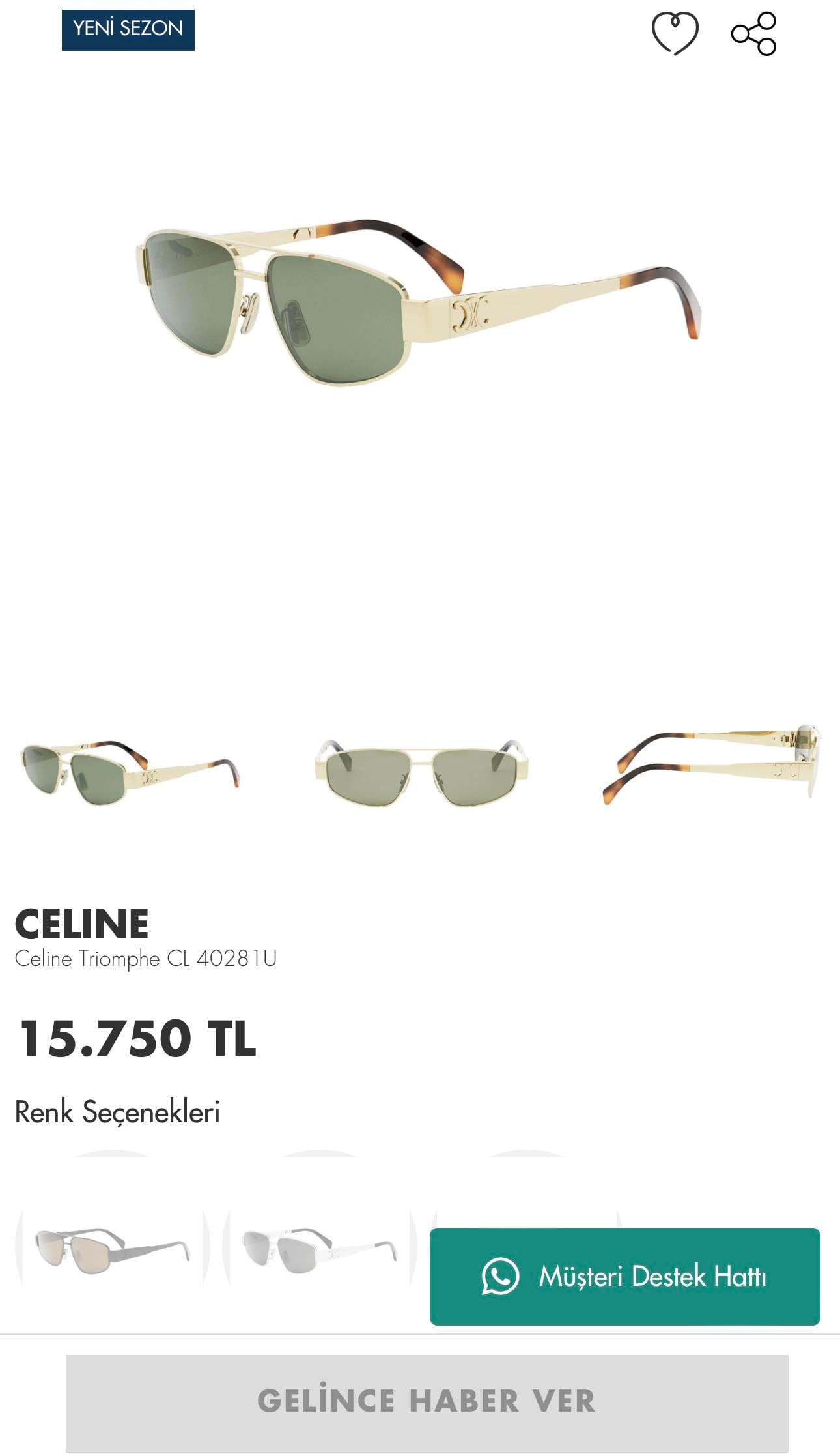 CLNE TRİOMPHE GOLD ÜNİSEX GÜNEŞ GÖZLÜĞÜ