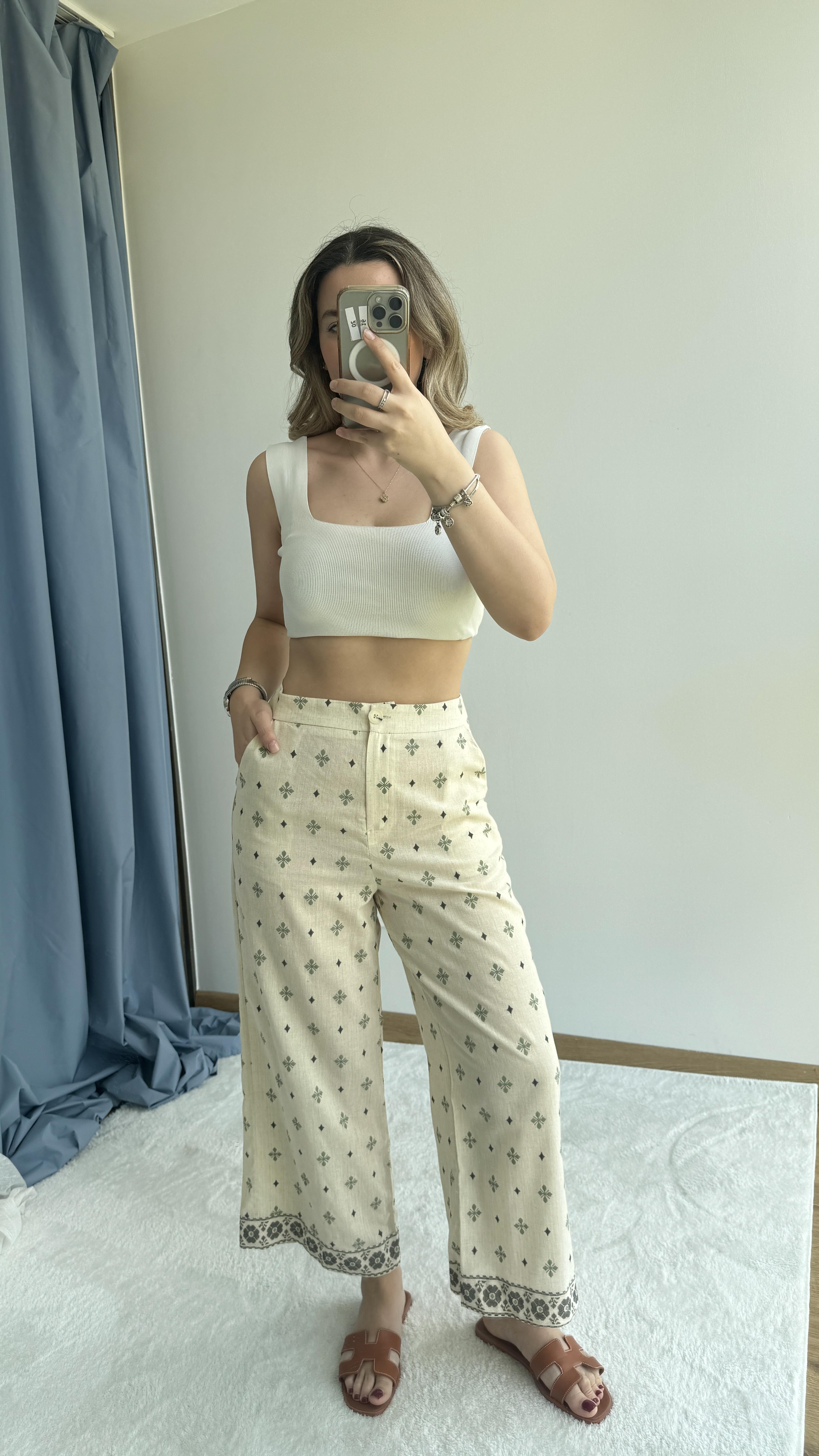 ETNİK DESEN KETEN PANTOLON