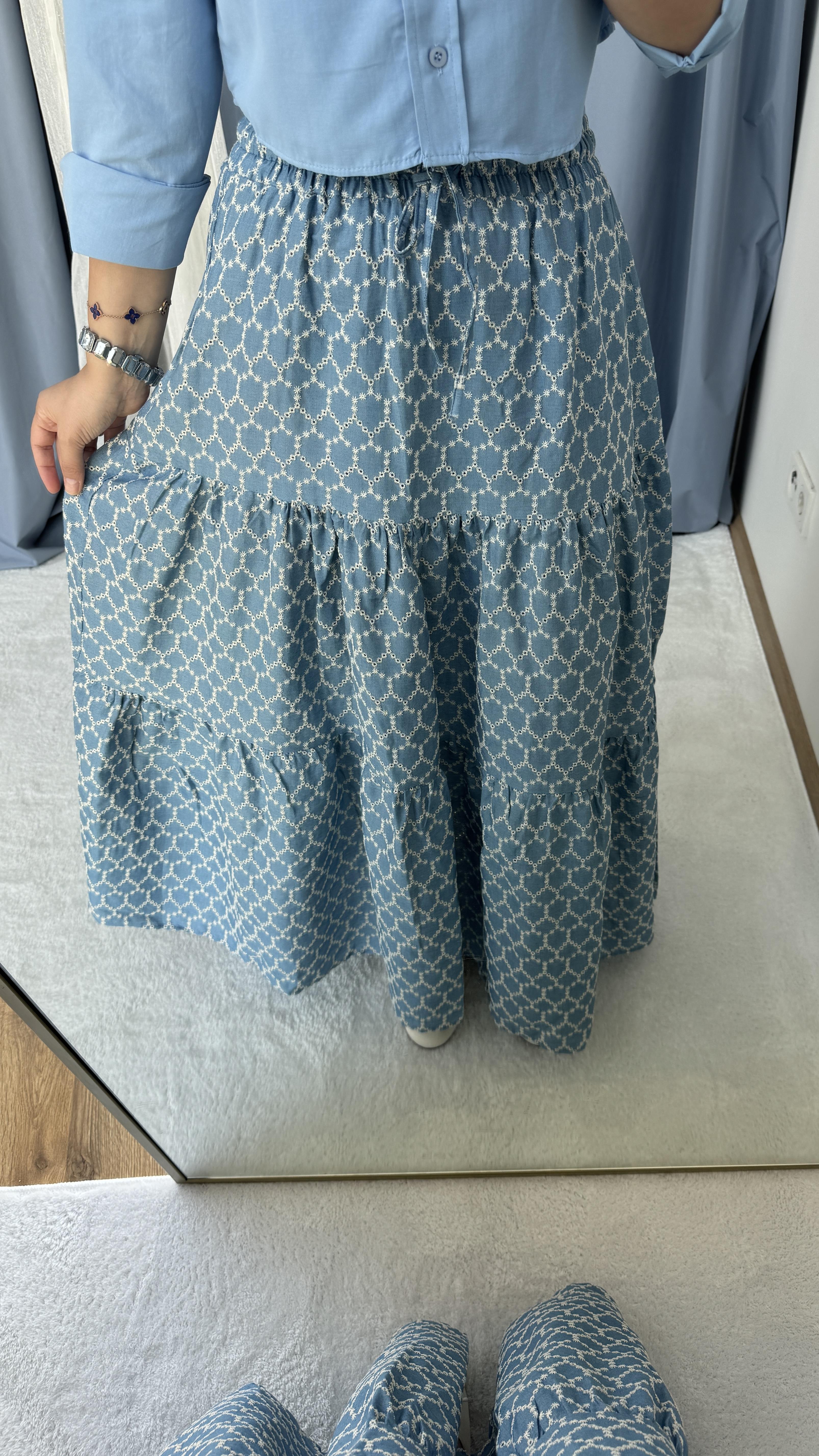 FİSTO MAVİ NAKIŞ İŞLEME ETEK