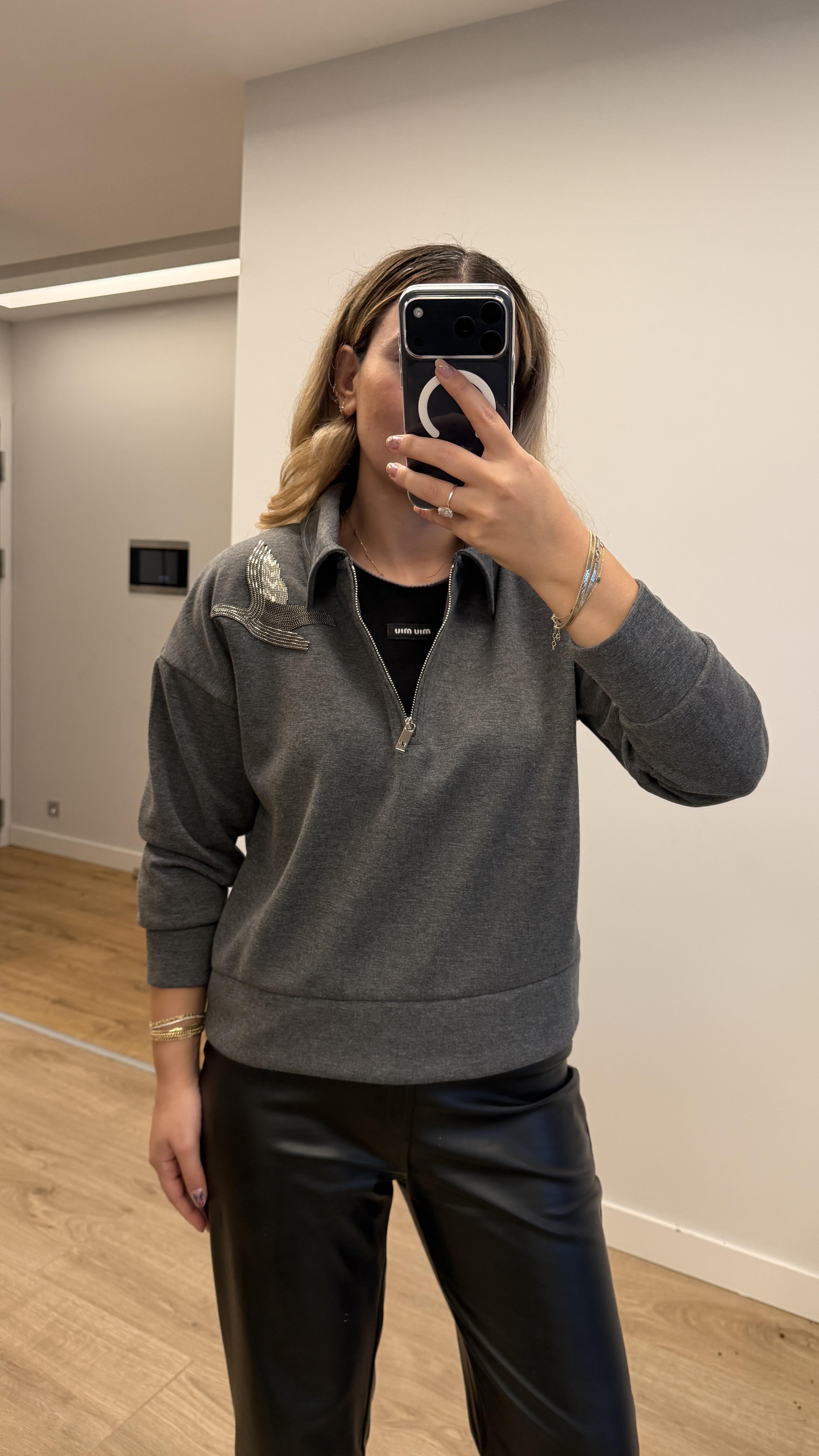 GRİ BONCUK İŞLEME SWEAT