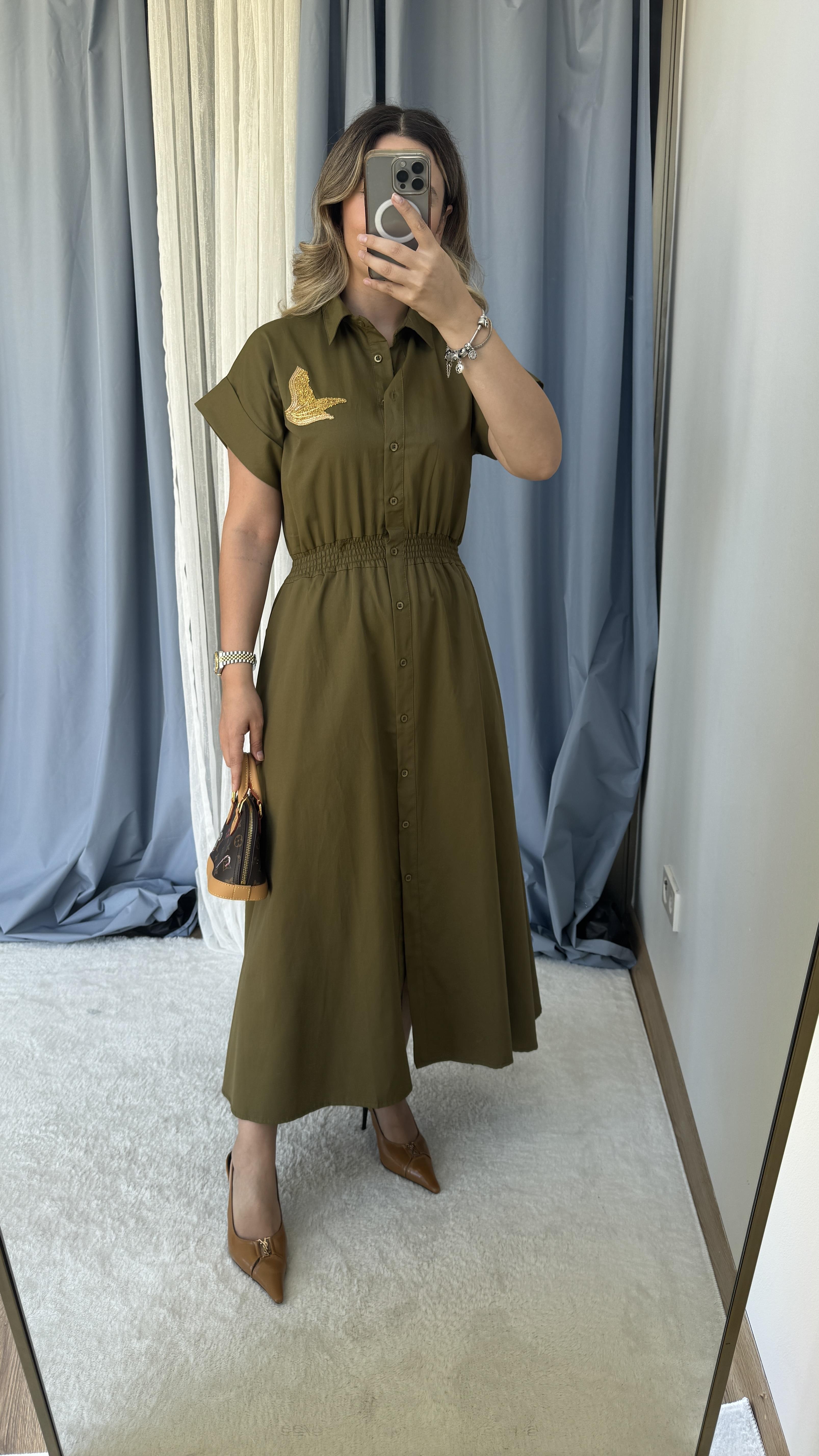 HAKİ MIDI BOY ELBİSE 