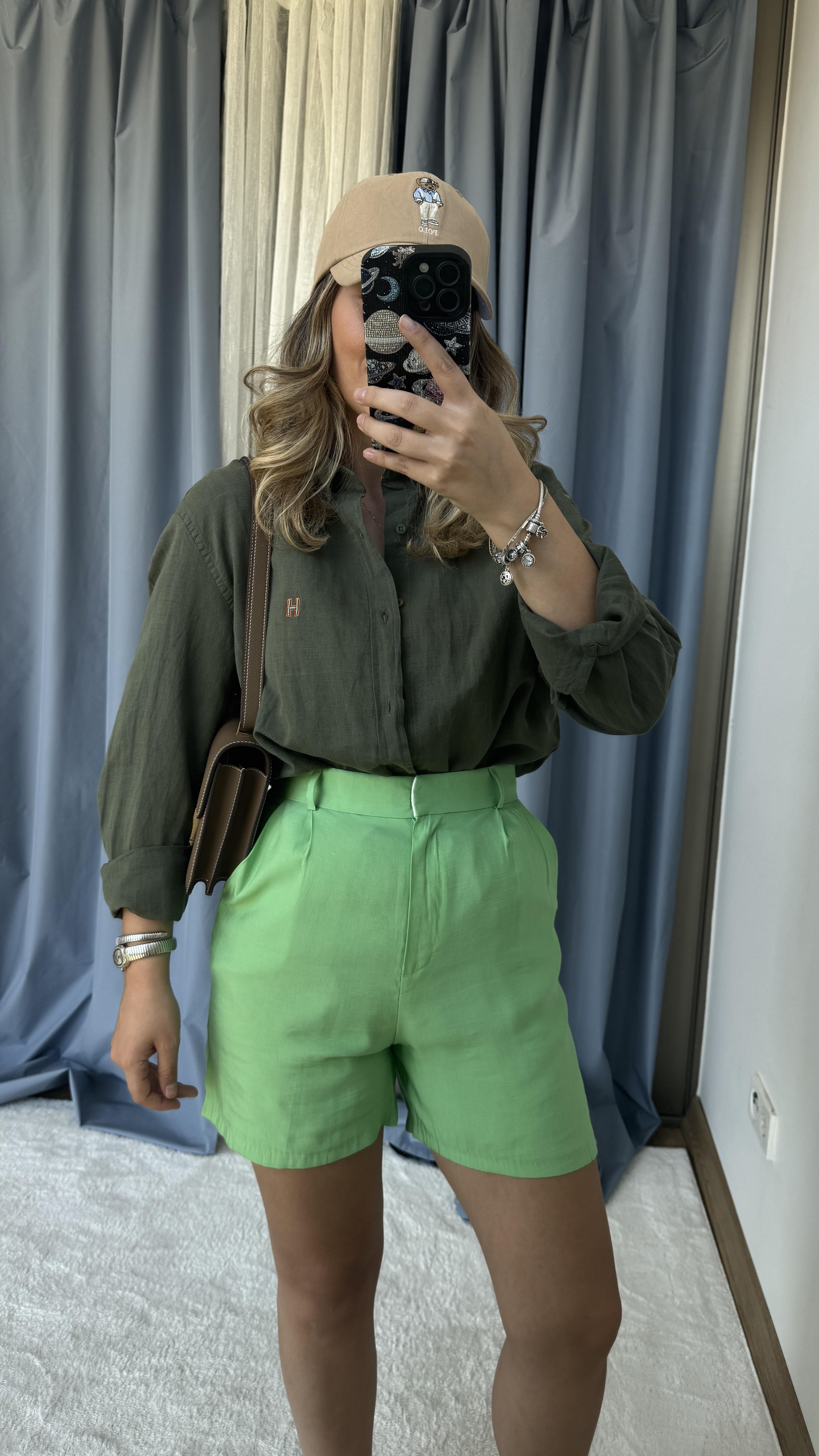 HRMS ÜNİSEX HAM KETEN HAKİ GÖMLEK