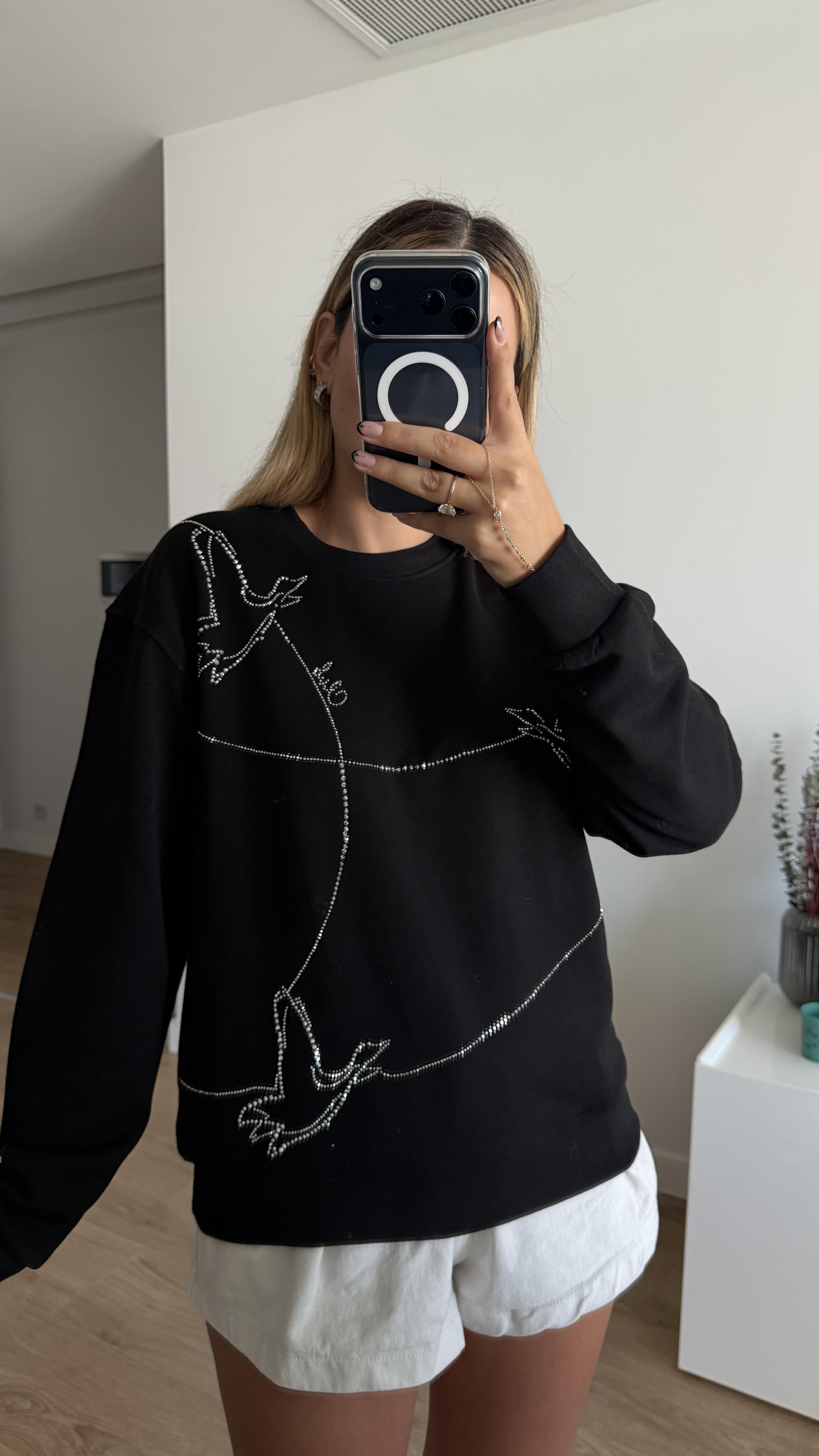 KRİSTAL TAŞ İŞLEME SİYAH SWEAT