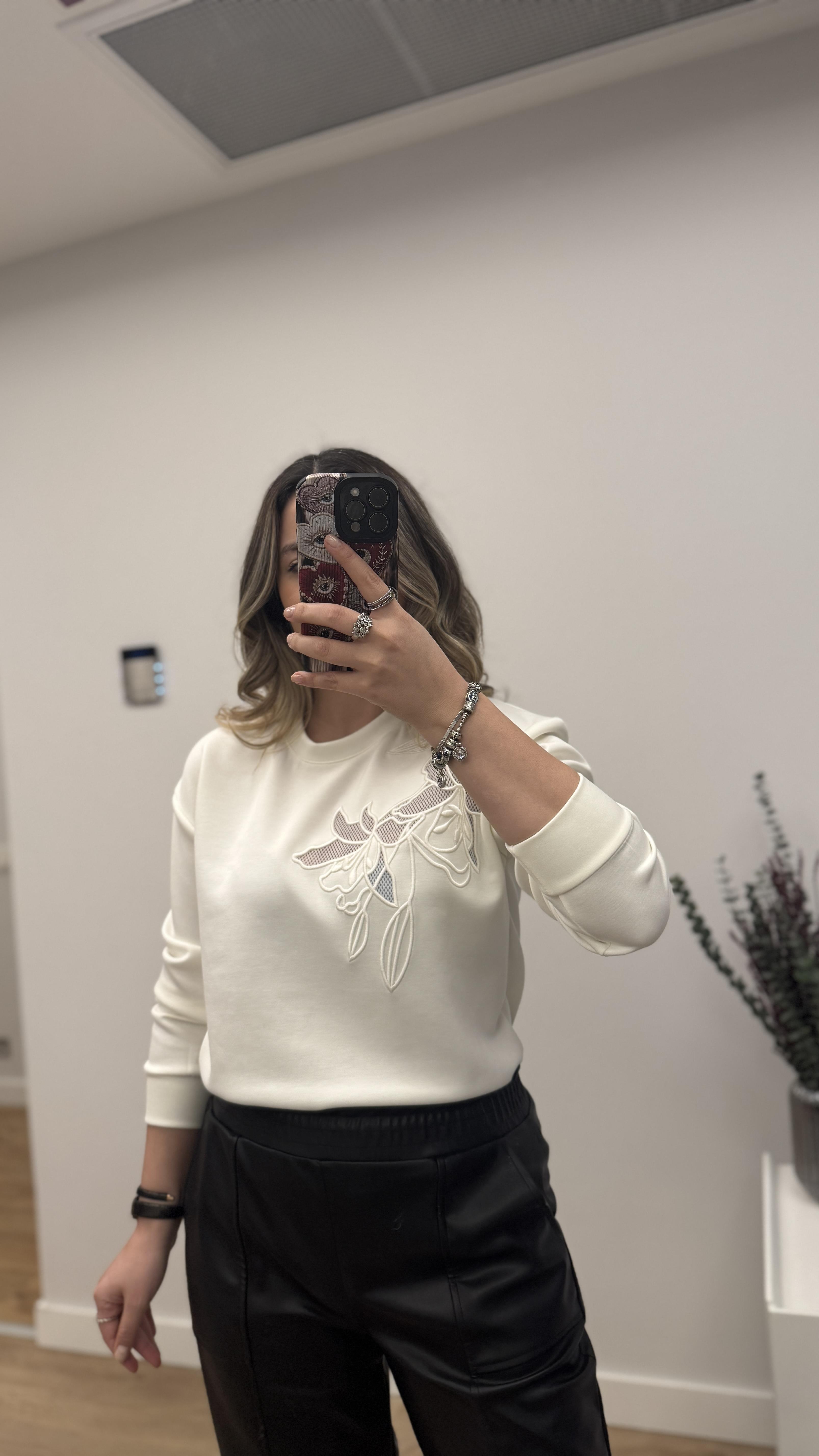 MARKA MODEL BEYAZ NAKIŞ SWEAT