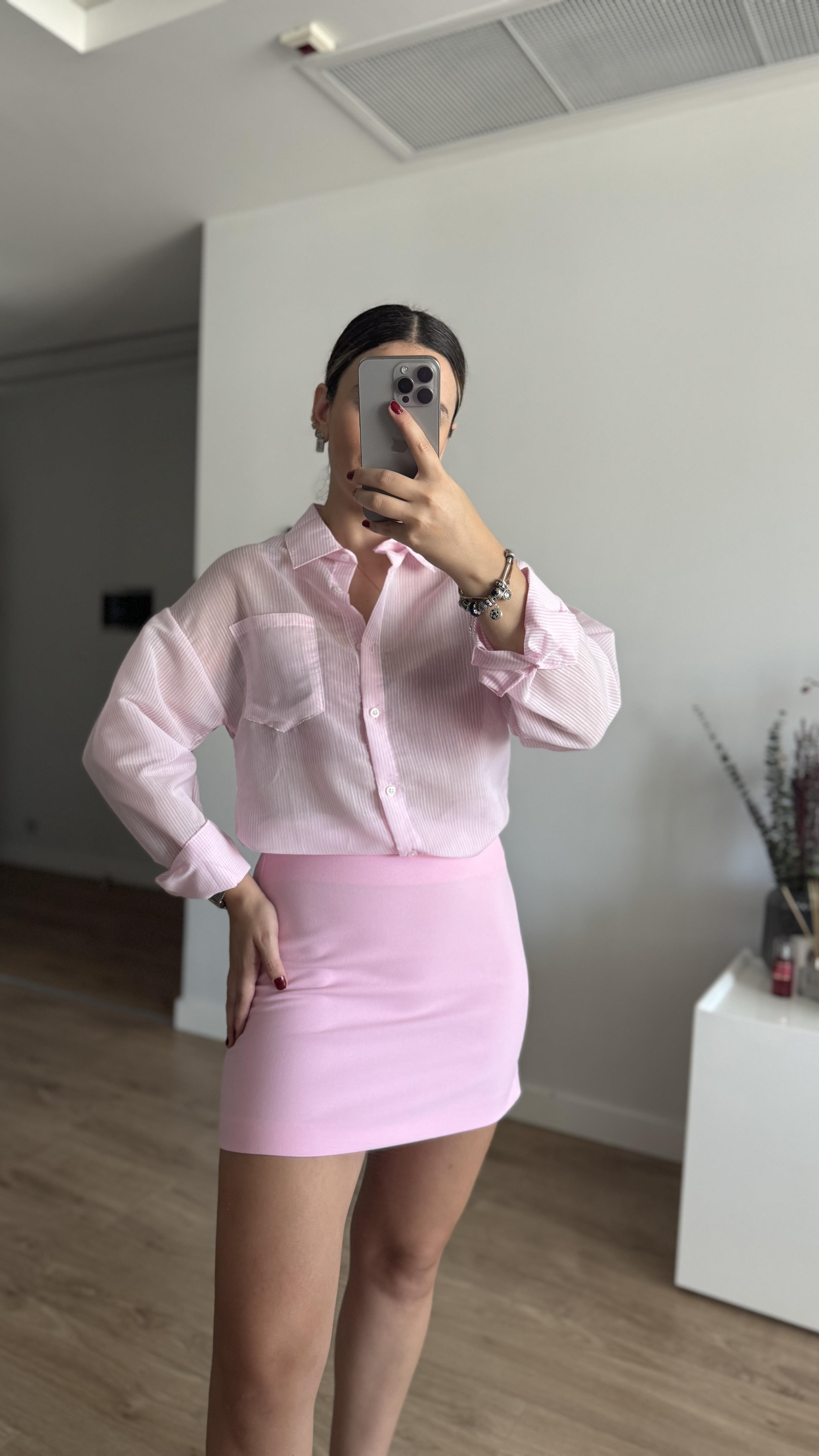 MD TRANSPARAN PEMBE GÖMLEK