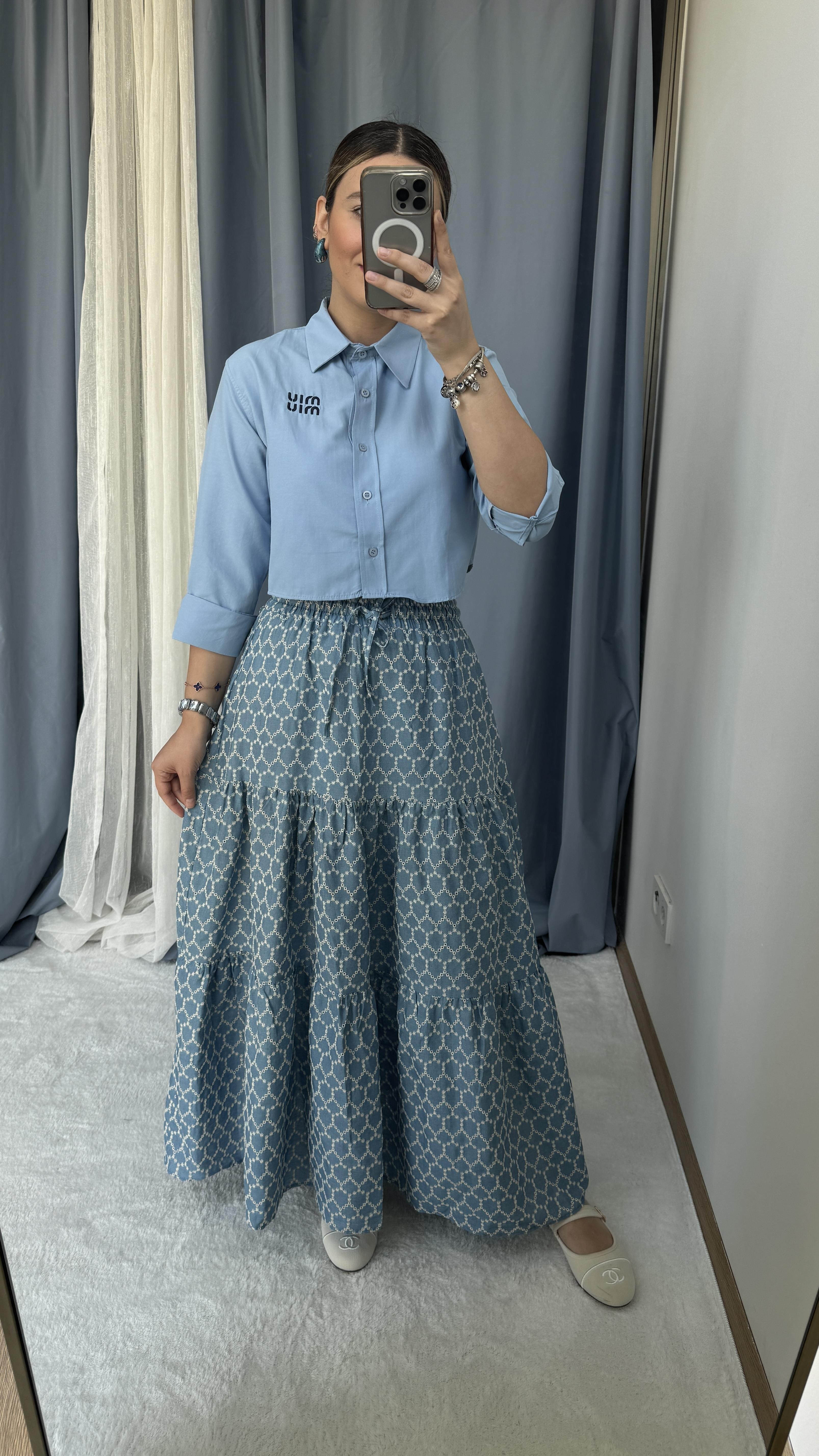 MİU MAVİ POPLİN GÖMLEK