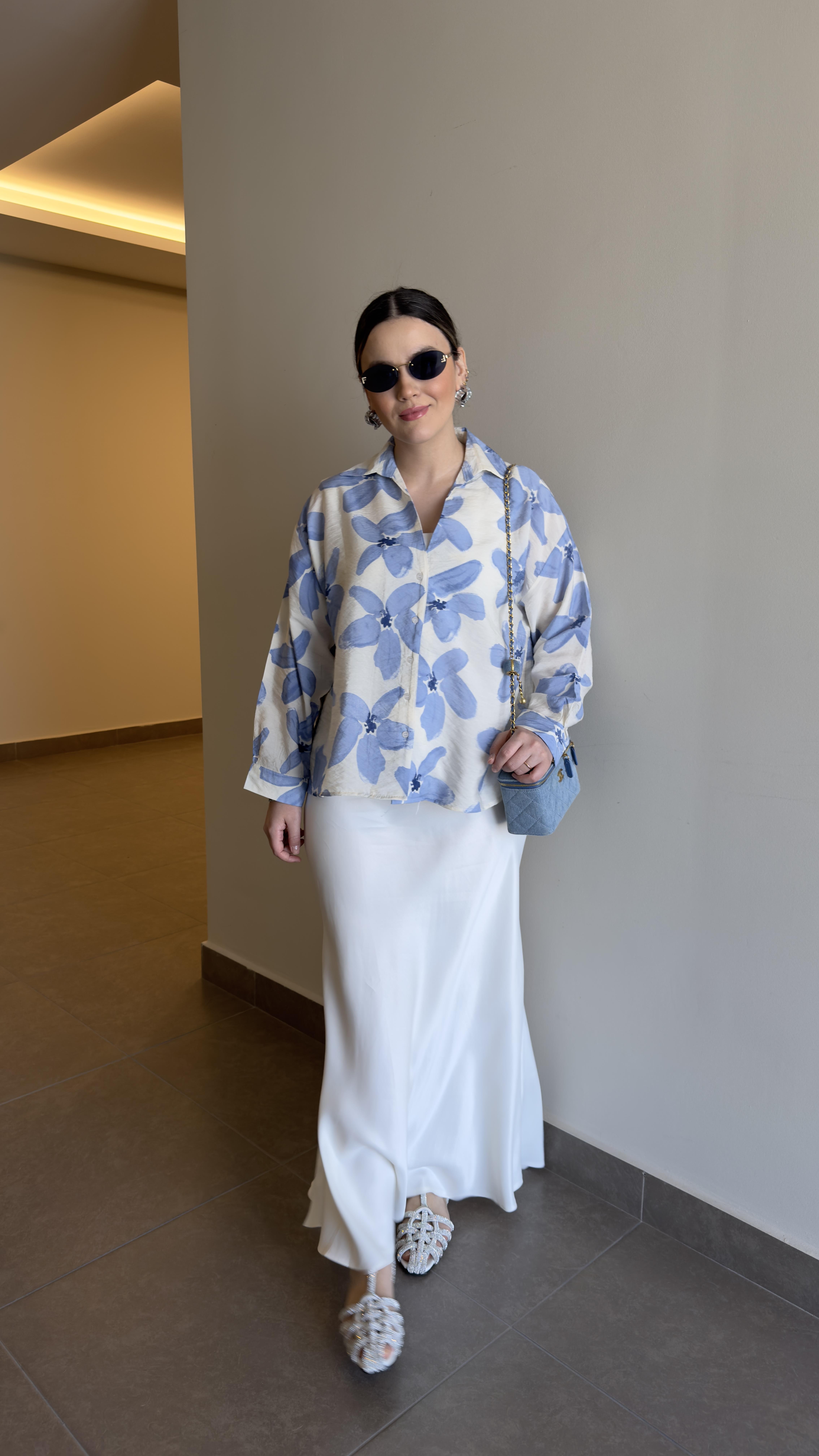 MSSİMO MAVİ ÇİÇEK DESENLİ GÖMLEK