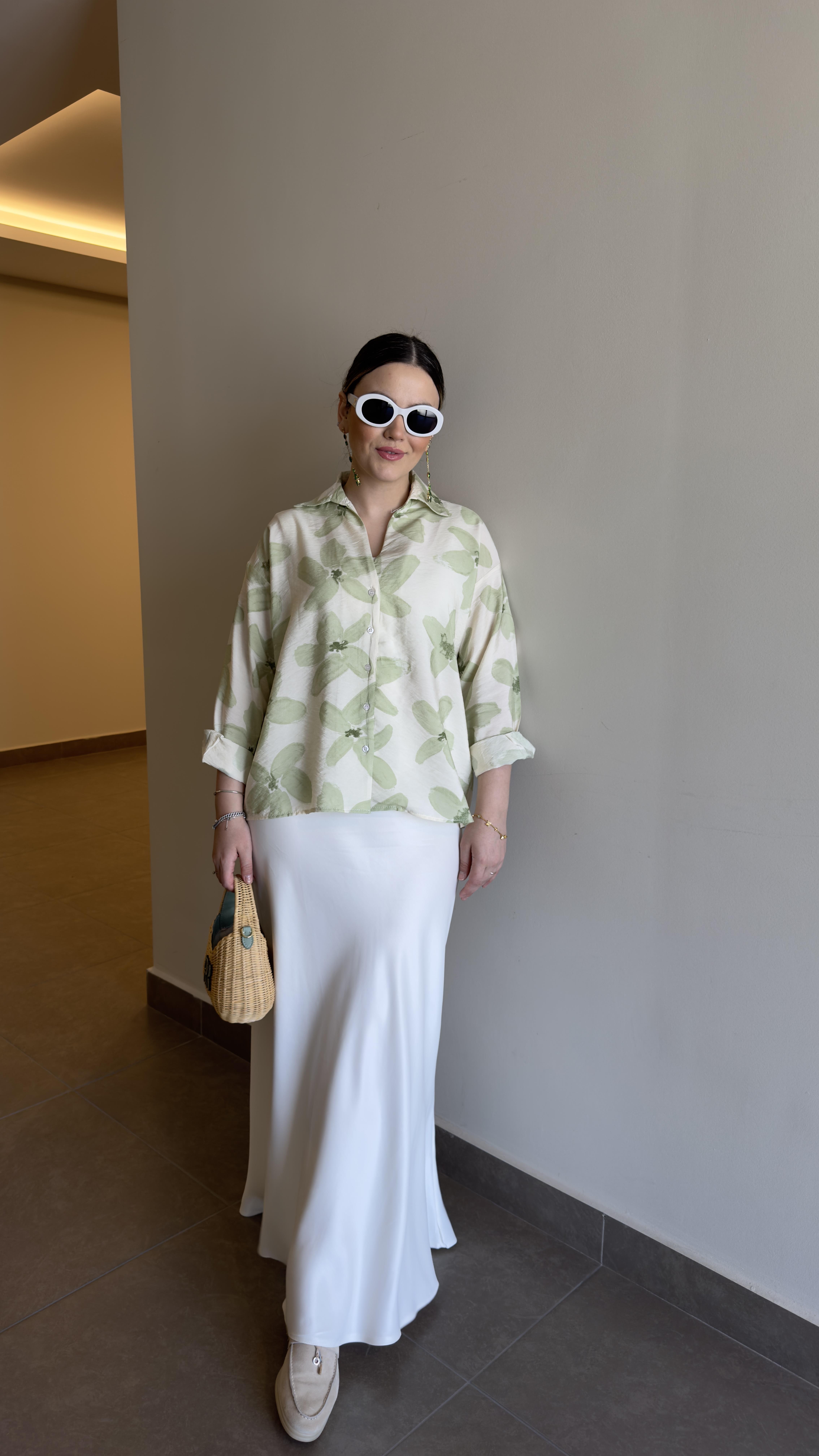 MSSİMO YEŞİL ÇİÇEK DESENLİ GÖMLEK