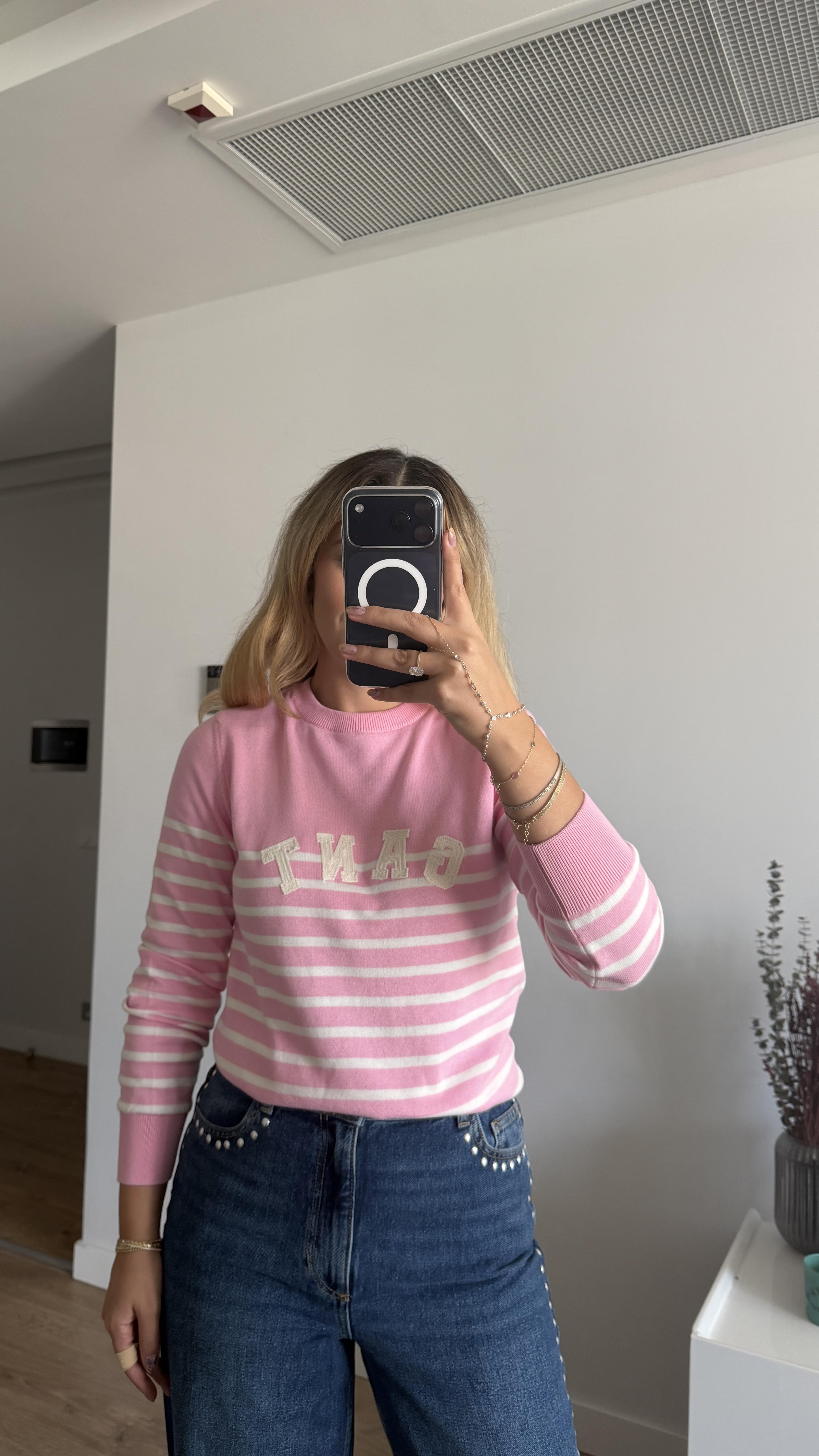 PEMBE ÇİZGİLİ KAZAK