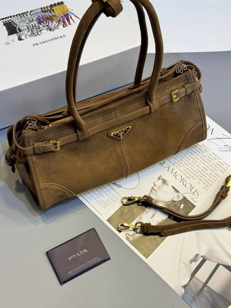 PRDA SÜET KAHVERENGİ DERİ ÇANTA